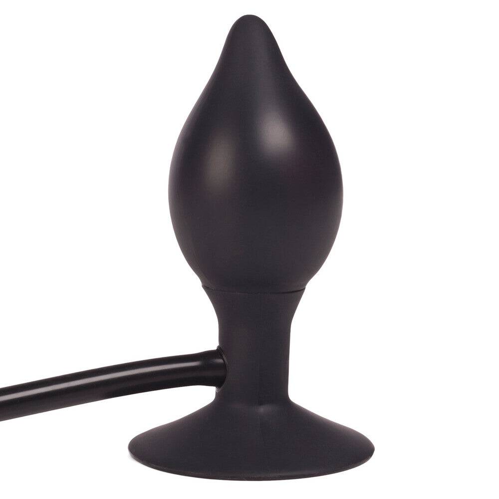 California Exotic COLT Medium Pumper inflatable anal plug in black, showcasing its tapered design and flexible material.