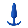 Blue beginner-sized slim butt plug by Shots Toys, featuring a smooth design and tapered tip for comfortable use.
