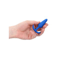 Blue Slim Butt Plug in beginner size by Shots Toys, showcasing its sleek design and smooth surface.