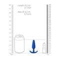 Blue beginner-sized slim butt plug by Shots Toys, featuring a smooth design and tapered shape for comfortable use.