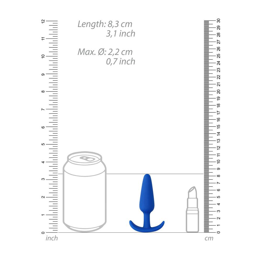 Blue beginner-sized slim butt plug by Shots Toys, featuring a smooth design and tapered shape for comfortable use.