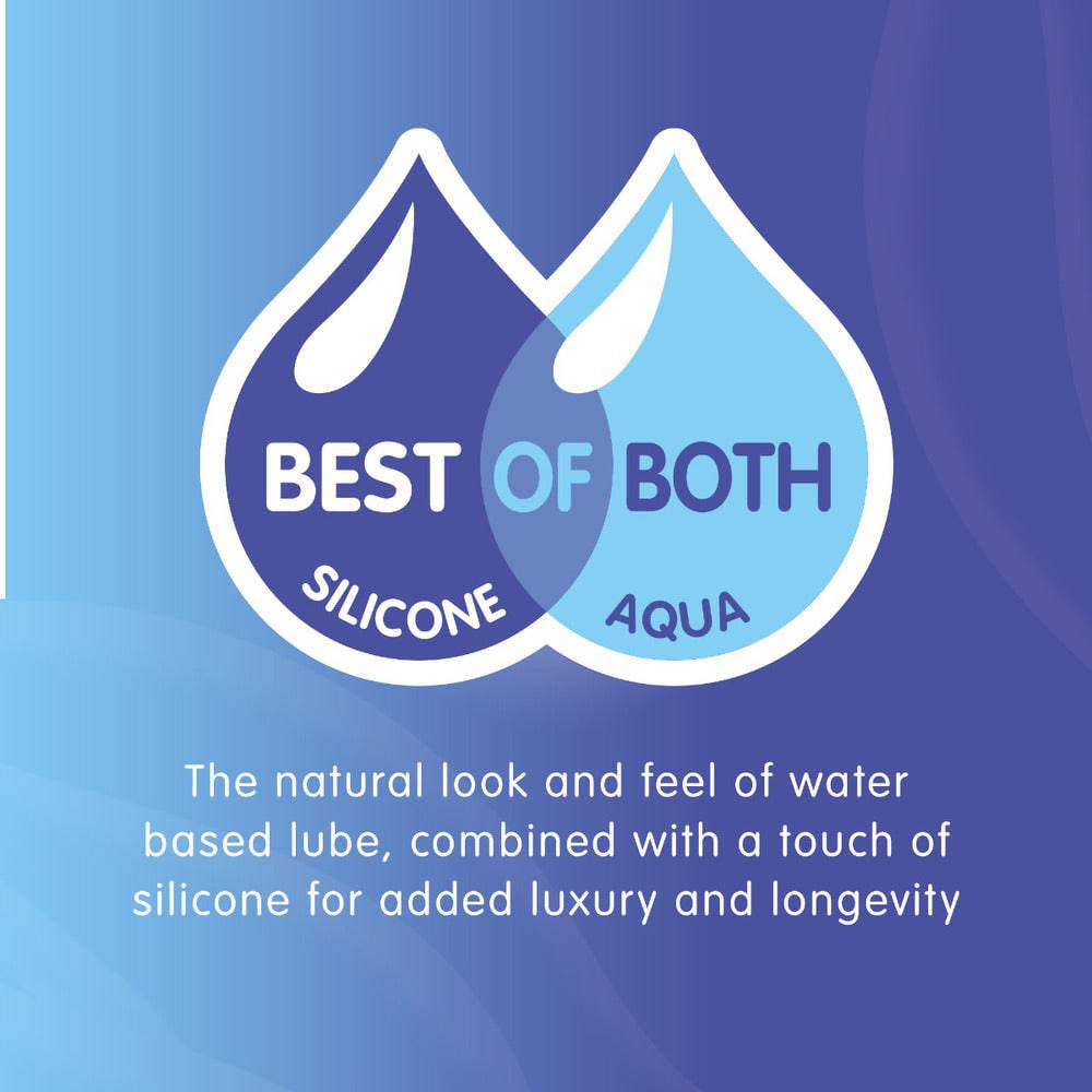 Skins Fusion Hybrid 130 ml silicone and water-based lubricant in a sleek bottle on a neutral background.