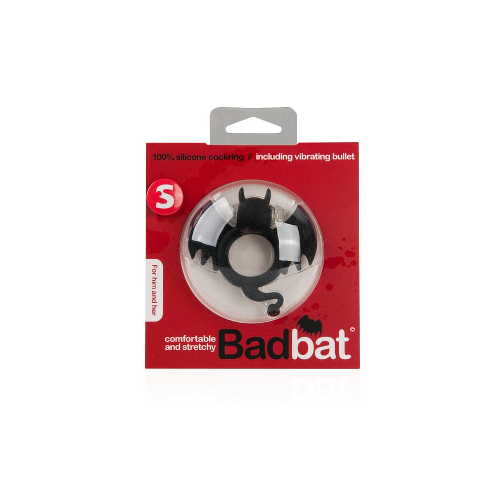 Shots Toys Badbat vibrating cock ring with textured design and adjustable fit, showcasing its sleek silicone material.