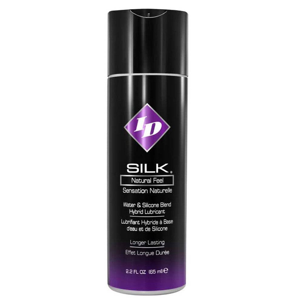 ID Lube Silk Natural Feel water-based lubricant in a 65 ml bottle, showcasing a smooth, elegant design.