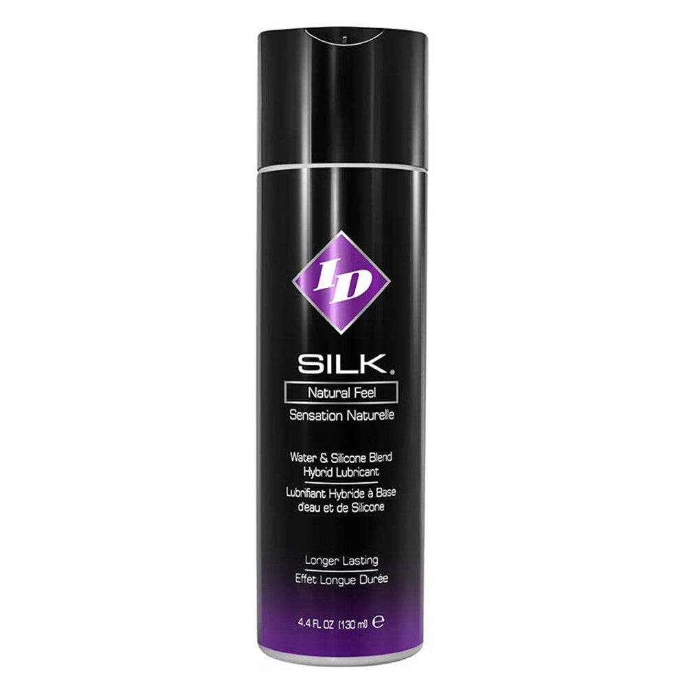 ID Lube Silk Natural Feel water-based lubricant in a clear bottle with a sleek design, 130 ml size.