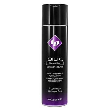 ID Lube Silk Natural Feel water-based lubricant in a 250 ml bottle with a smooth, sleek design.