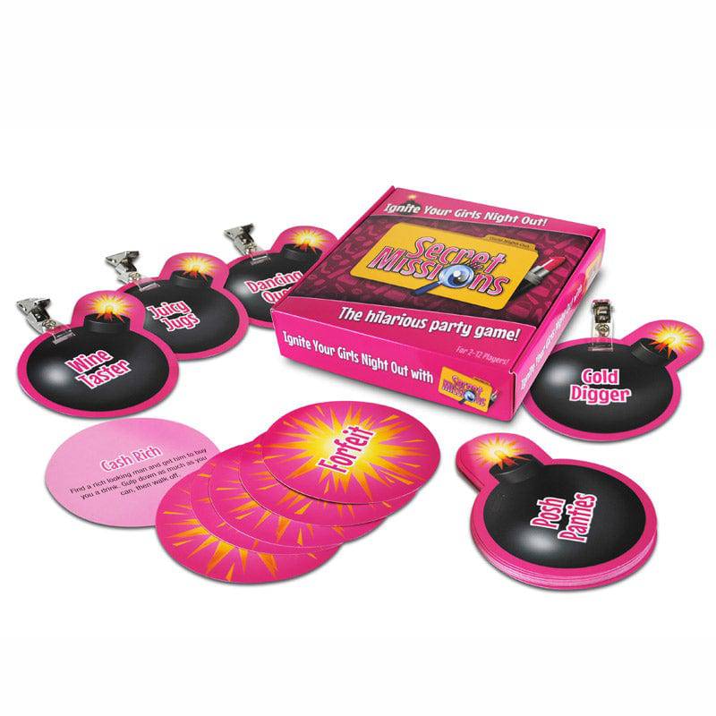 Creative Conceptions Secret Missions Girlie Nights game box featuring colorful graphics and playful design elements.