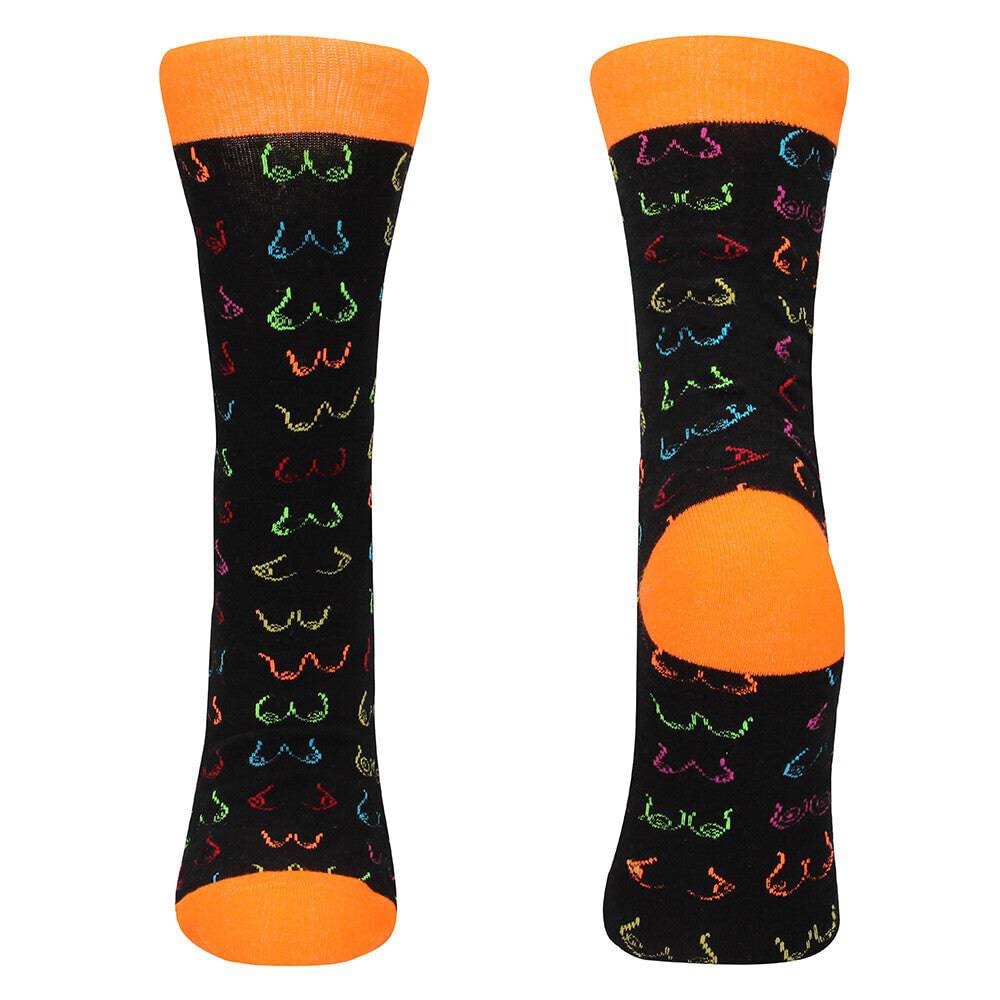 Colorful "Free The Titty" socks by Shots Toys, designed for sizes 42 to 46, featuring a playful and bold graphic design.