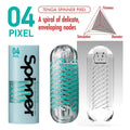 Tenga 04 Pixel Spinner Masturbator with textured exterior and unique spinning design for enhanced pleasure.