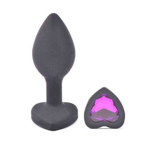 Black heart-shaped diamond base butt plug by Various Toy Brands, showcasing its sleek design and elegant finish.