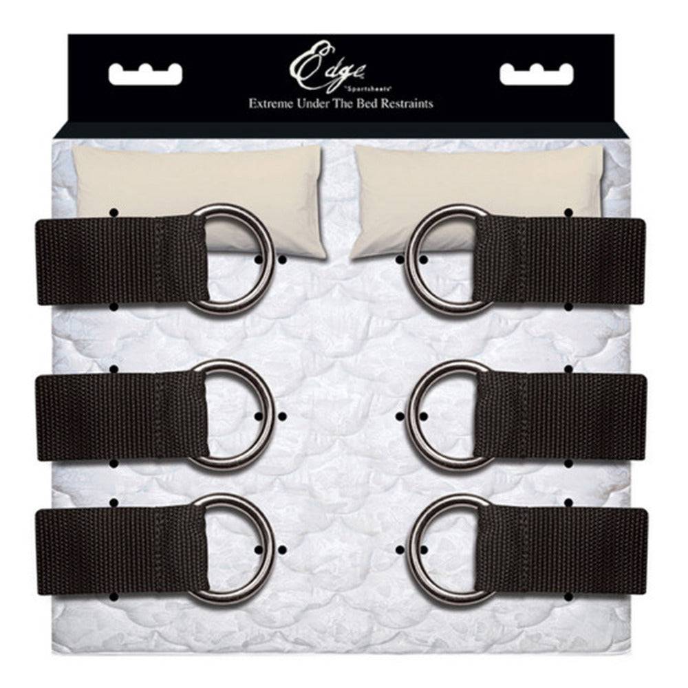 Sportsheets Edge Extreme bed restraints featuring adjustable straps and sturdy clips for versatile positioning.