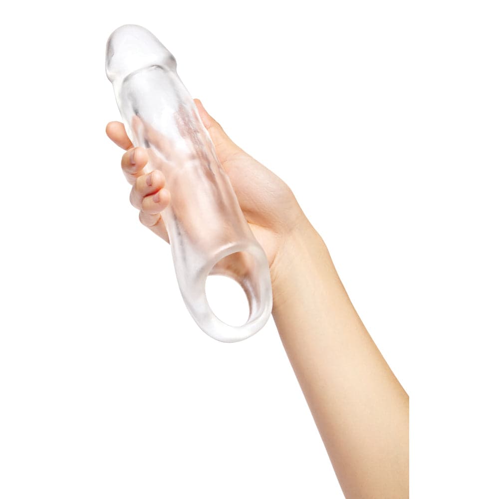 Size Up Clear Penis 3 tum förlängare with a smooth surface and flexible design for comfortable wear.