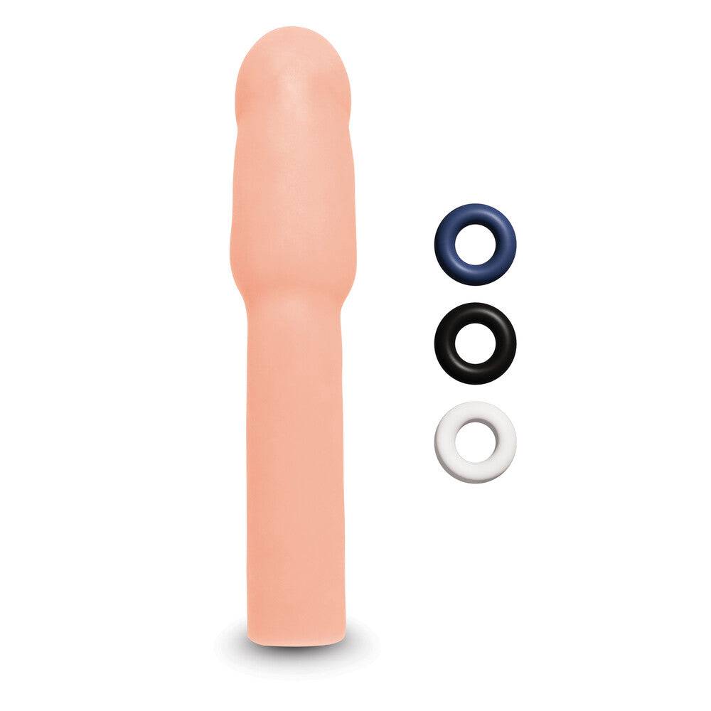 Size Up 4-inch penis extender with a sleek design, showcasing its realistic texture and flexible material.