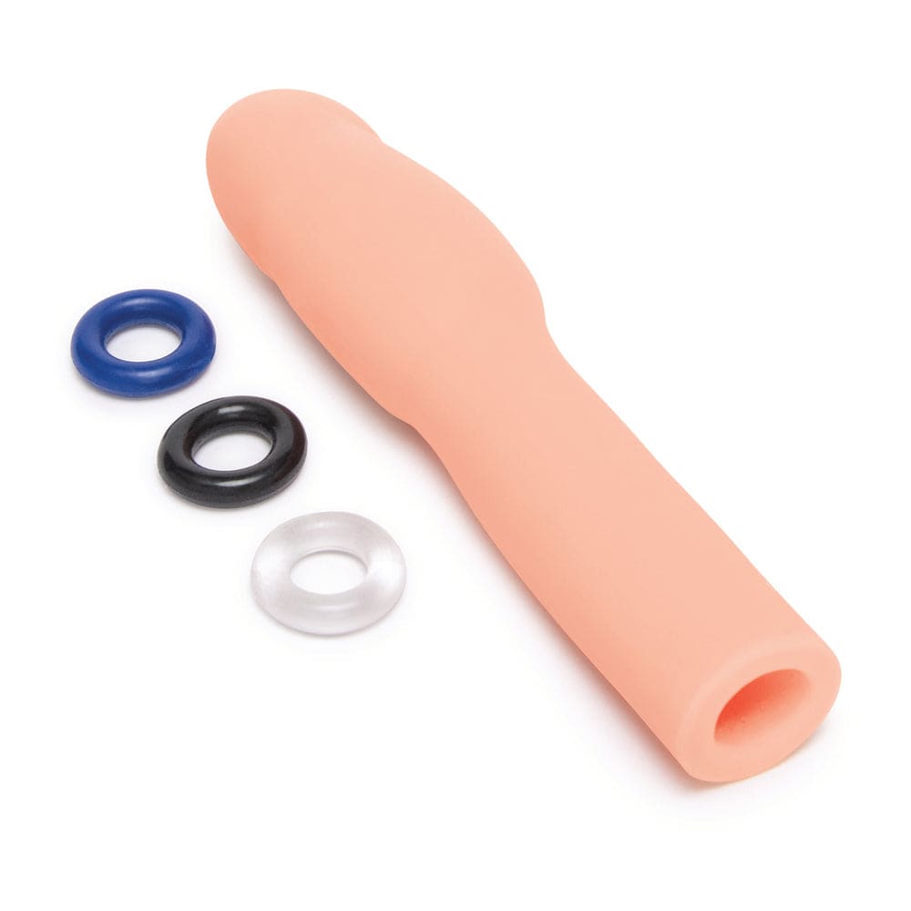 Size Up 4-inch penis extender with a sleek design, showcasing its realistic texture and flexible material.
