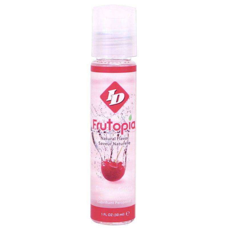 ID Lube Frutopia Cherry personal lubricant in a 1 oz bottle with a vibrant cherry design.