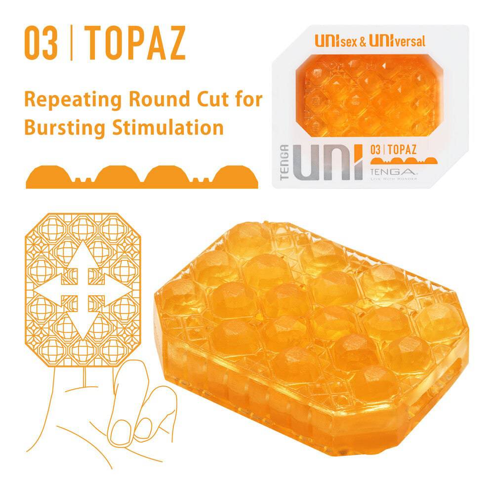 Tenga UNI Topaz Sleeve Masturbator featuring a textured, ergonomic design for enhanced pleasure and comfort.