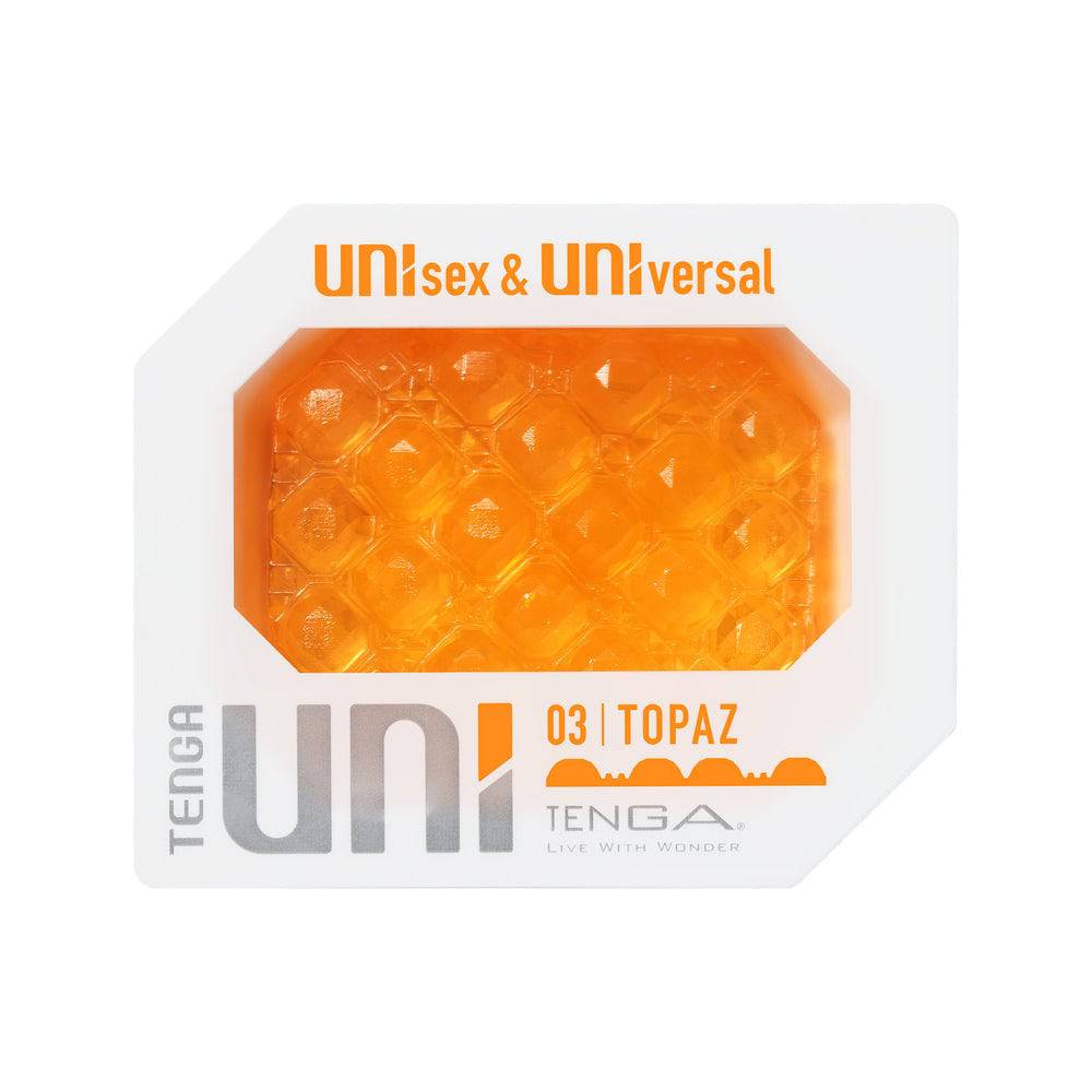 Tenga UNI Topaz Sleeve Masturbator in a sleek, soft design showcasing texture and ergonomic shape.