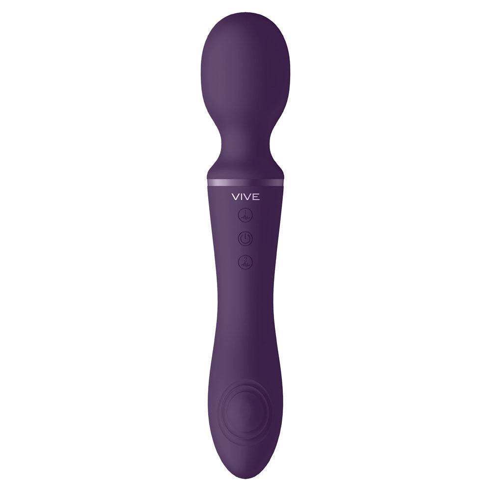 Shots Toys Vive Enora double-ended rechargeable wand in purple with sleek design and textured surface.