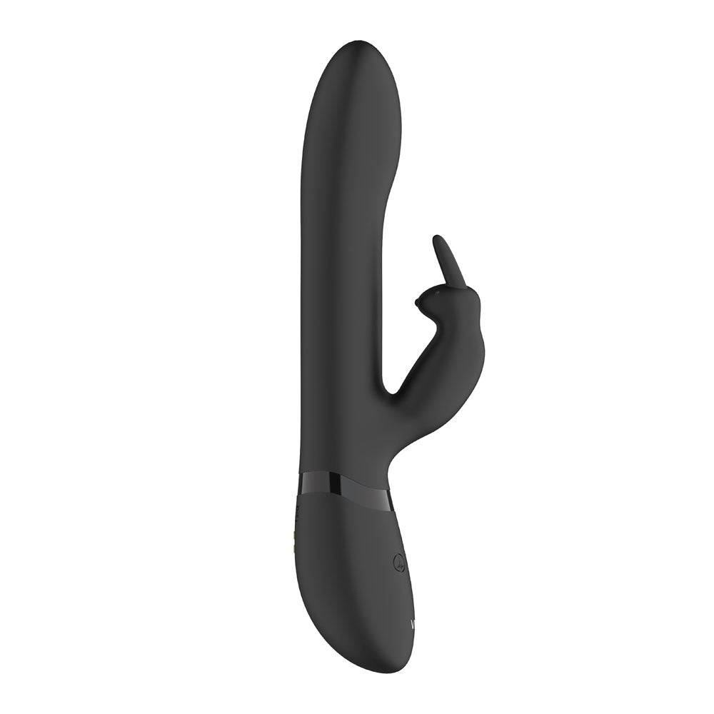 Vive Amoris black rabbit vibrator with stimulating beads from Shots Toys, showcasing sleek design and textured detail.