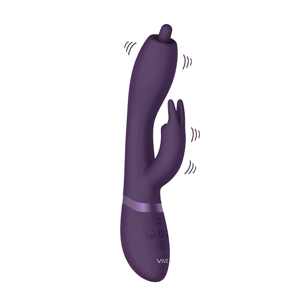 Vive Nilo purple pinpoint rotating G-spot rabbit vibrator by Shots Toys with textured silicone and dual motors.