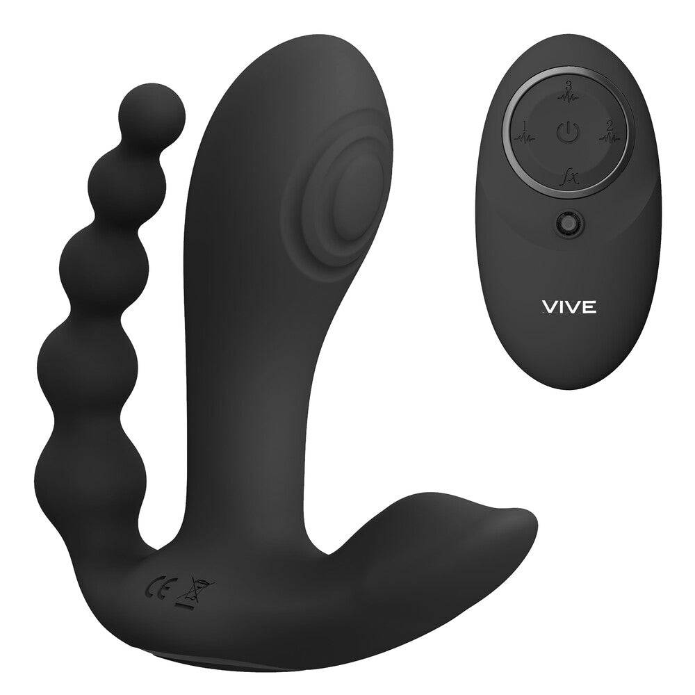 Black Vive Kata Double Penetrator Vibrator by Shots Toys, featuring dual-ended design and sleek finish for enhanced pleasure.
