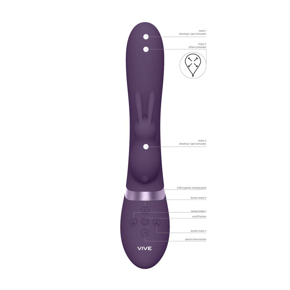 Vive Taka Triple Action automatic inflatable vibrator in purple, featuring sleek design and multiple textures for stimulation.