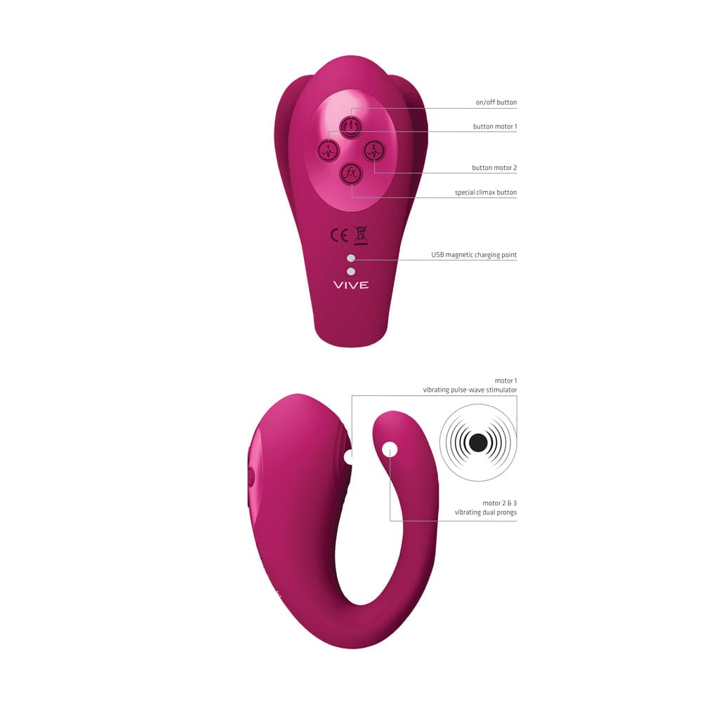 Vive Yoko Triple Action Vibe in pink with clitoral pulse waves and textured design for enhanced pleasure.
