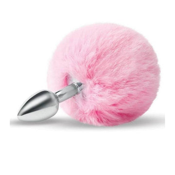 Whipsmart Furry Tales pink bunny tail butt plug with fluffy tail detail and smooth silicone design.