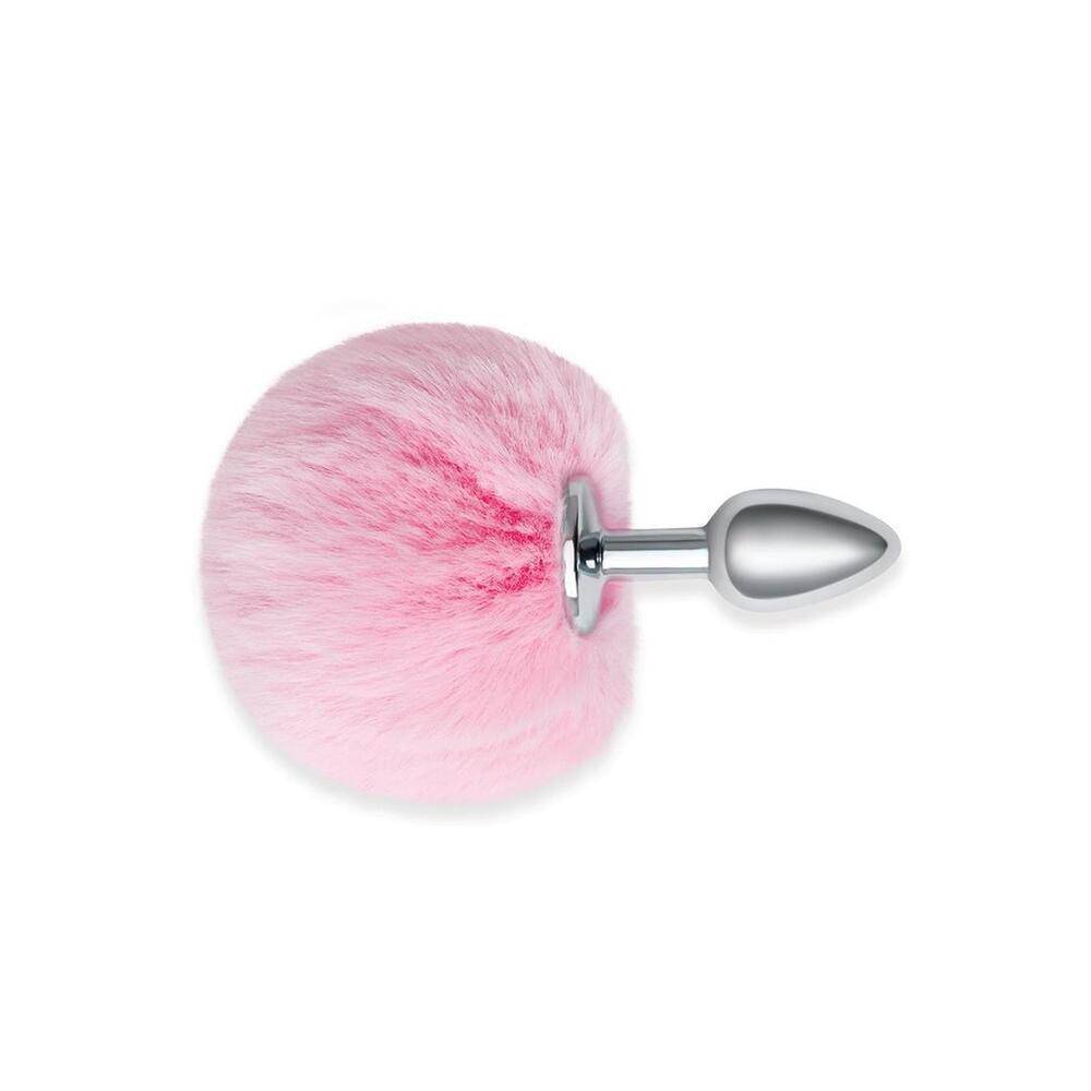 Whipsmart Furry Tales pink bunny tail butt plug with fluffy tail detail and smooth silicone design.