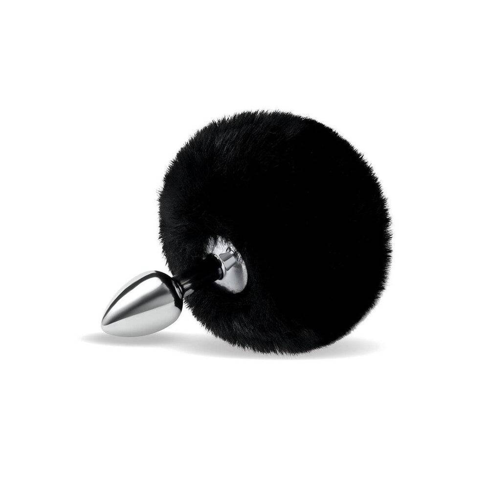Whipsmart Furry Tales svart kaninsvans butt plug with soft texture and realistic bunny tail attachment.