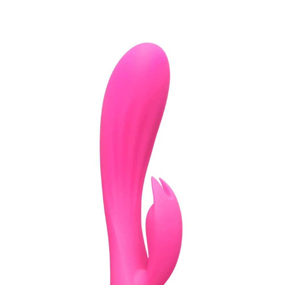 Silicone rabbit vibrator in vibrant colors, showcasing dual motors and ergonomic design for enhanced pleasure.