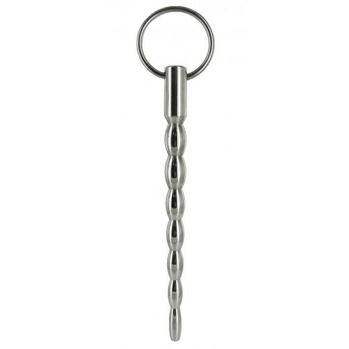 Master Series Mortal Coil Urethral Sound by XR Brands, sleek stainless steel design with smooth, tapered tip.