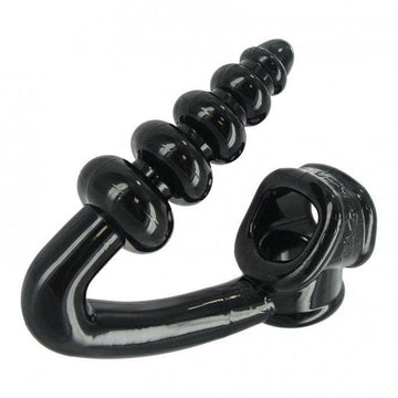 Master Series The Tower cock ring and butt plug in sleek black silicone with textured design for enhanced pleasure.