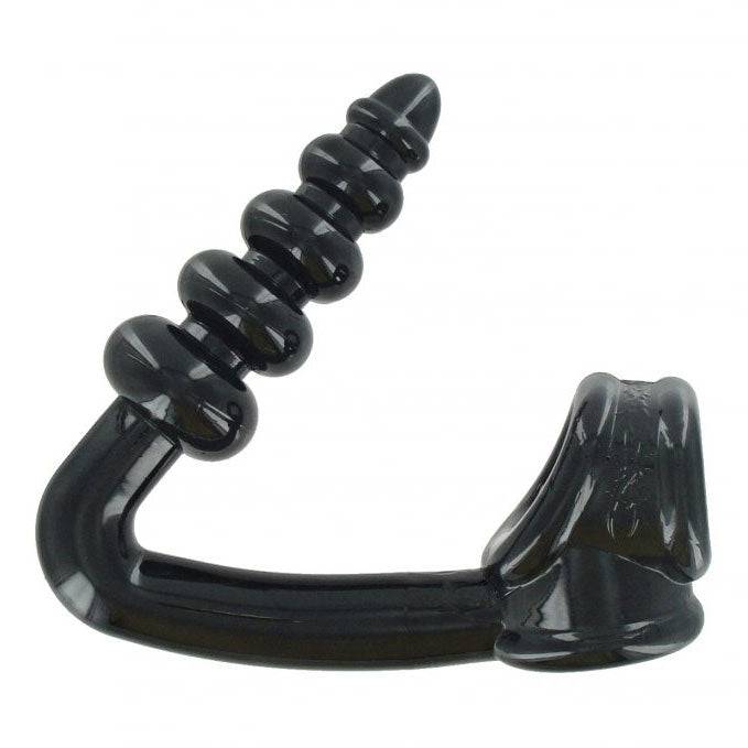 Master Series The Tower cock ring and butt plug in sleek black silicone with textured design for enhanced pleasure.