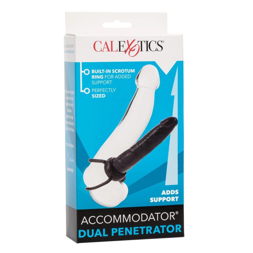 California Exotic Accommodator Dubbel Penetrator black dildo with realistic design and dual ends for versatile use.