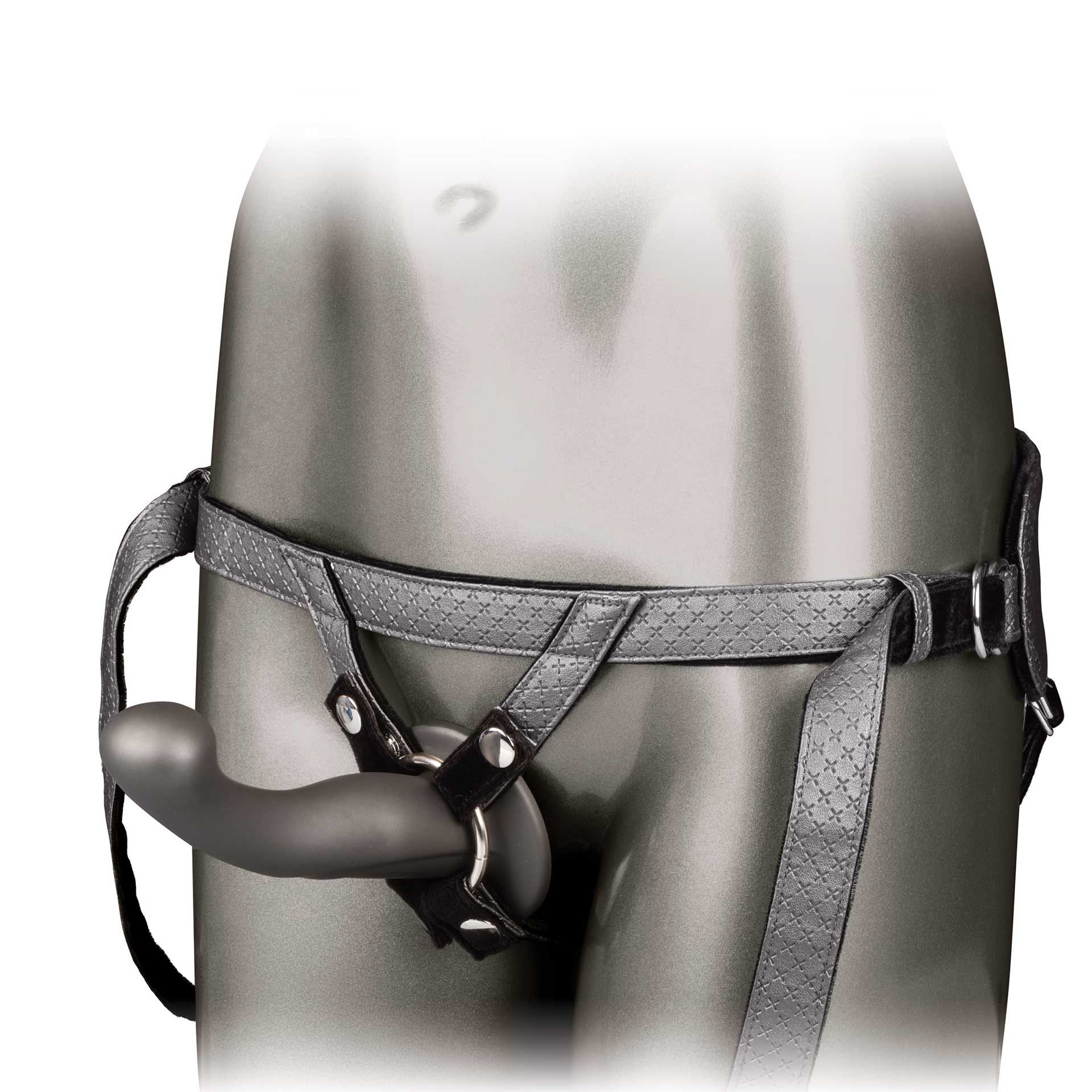 California Exotic Royal Sensual Set featuring a harness with a probe in elegant black design.