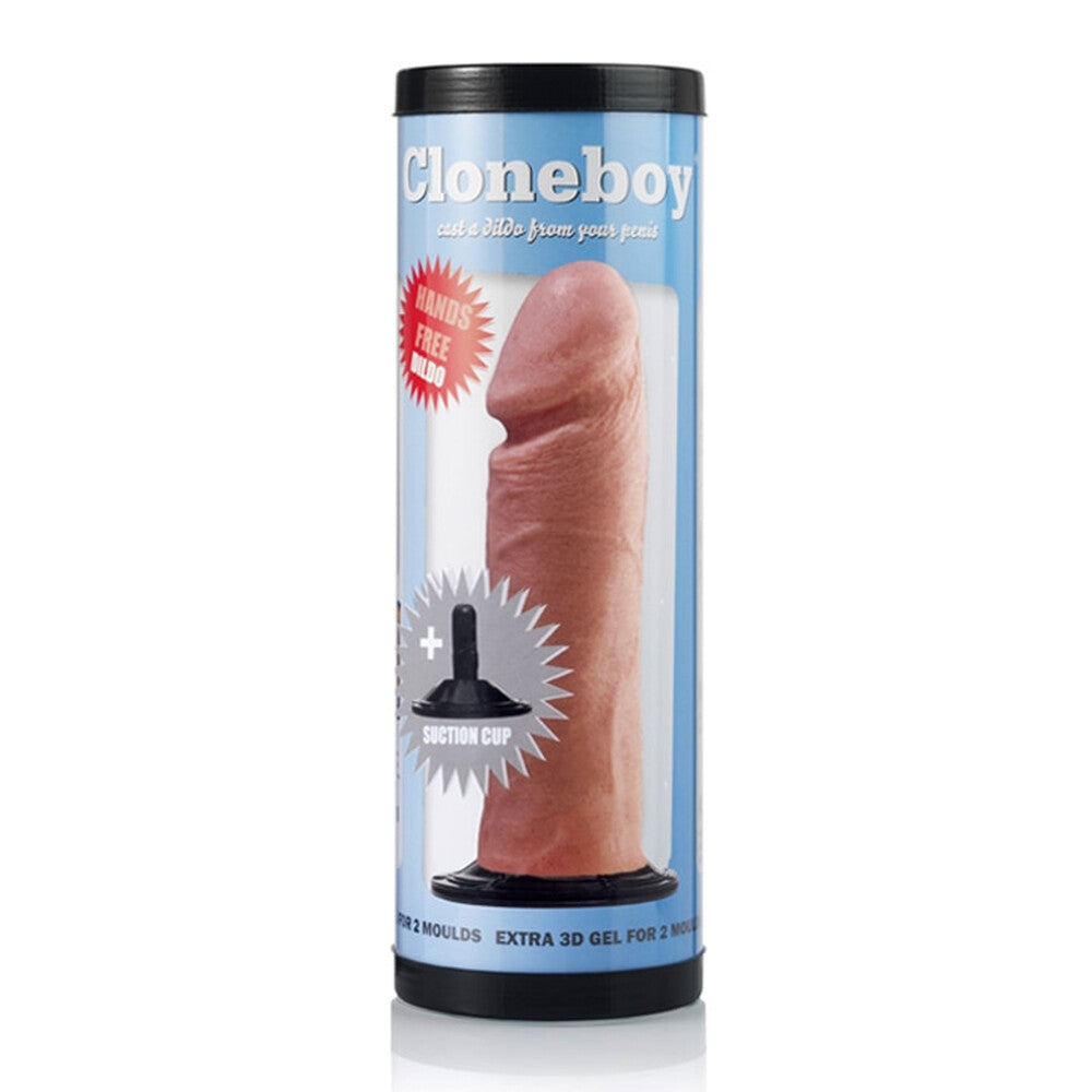 Cloneboy personal dildo kit with suction cup and molds for custom designs, displayed on a neutral background.