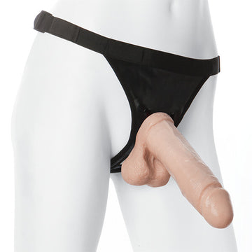 Doc Johnson VacULock 8-inch realistic dildo with ultra harness, showcasing detailed texture and lifelike design.