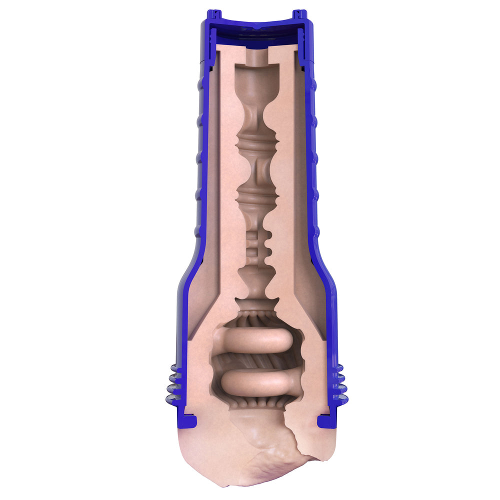 Fleshlight Boost Bang Masturbator in a detailed view, showcasing its textured interior and ergonomic design.