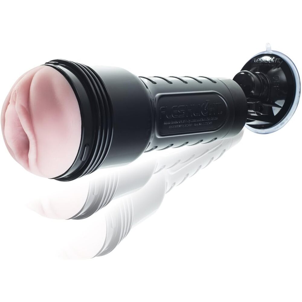 Fleshlight duschmontering mounted on a wall, showcasing its sleek design and practical attachment for enhanced use.