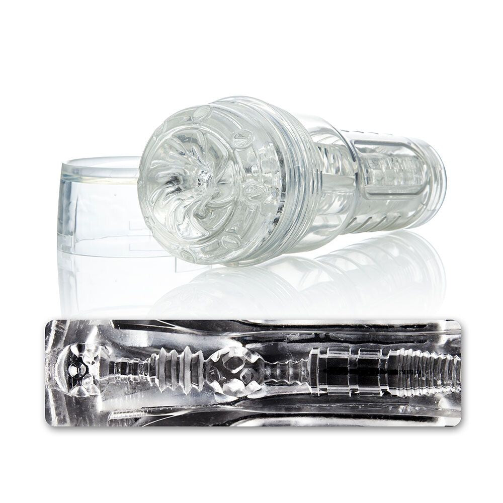 Fleshlight Go Ice Torque Masturbator with transparent casing and textured interior for enhanced stimulation.