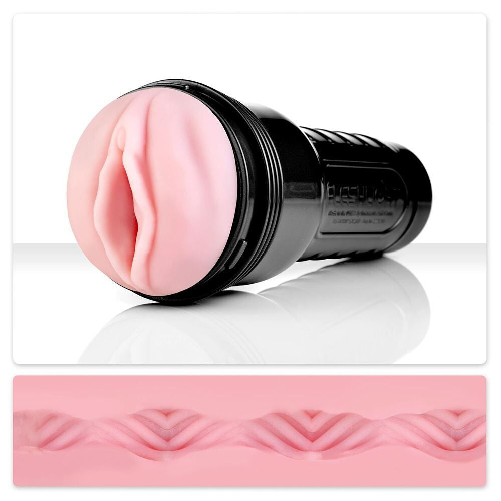 Fleshlight Pink Lady Vortex Masturbator with textured interior for enhanced pleasure and realistic feel.