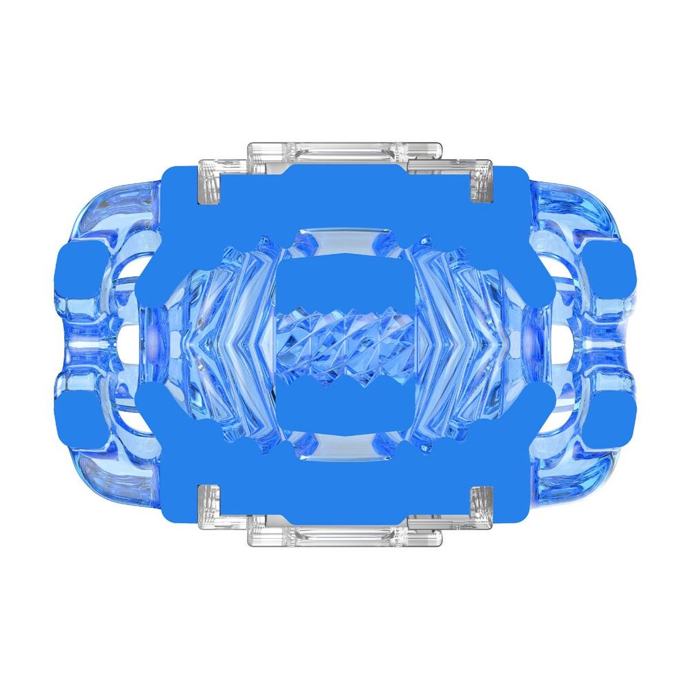 Fleshlight Quickshot Turbo Blue Ice, a compact male masturbator with a translucent blue casing and textured interior.