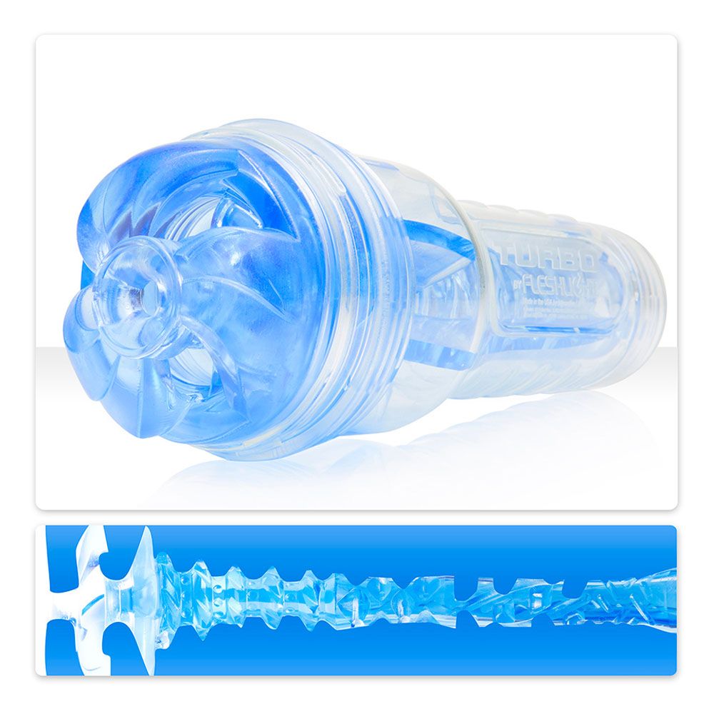 Fleshlight Turbo Thrust in blue, showcasing its realistic texture and ergonomic design for enhanced pleasure.