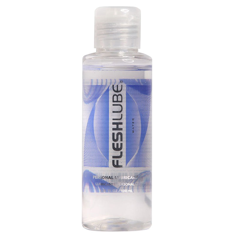 Fleshlight Vattenbaserat Fleshlube 100ml bottle with a sleek design, perfect for enhancing pleasure during use.