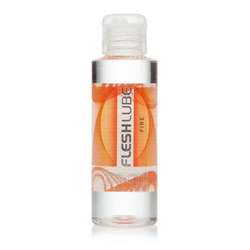 Fleshlube Fire warming lubricant in a 100ml bottle by Fleshlight Masturbators, featuring a sleek design and vibrant label.