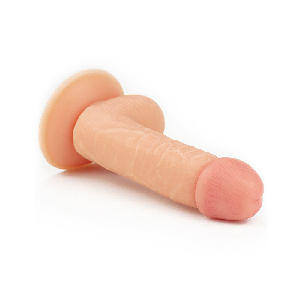 Lovetoy 7-inch Ultra Soft Dude Dildo in realistic skin tone with textured surface for enhanced pleasure.