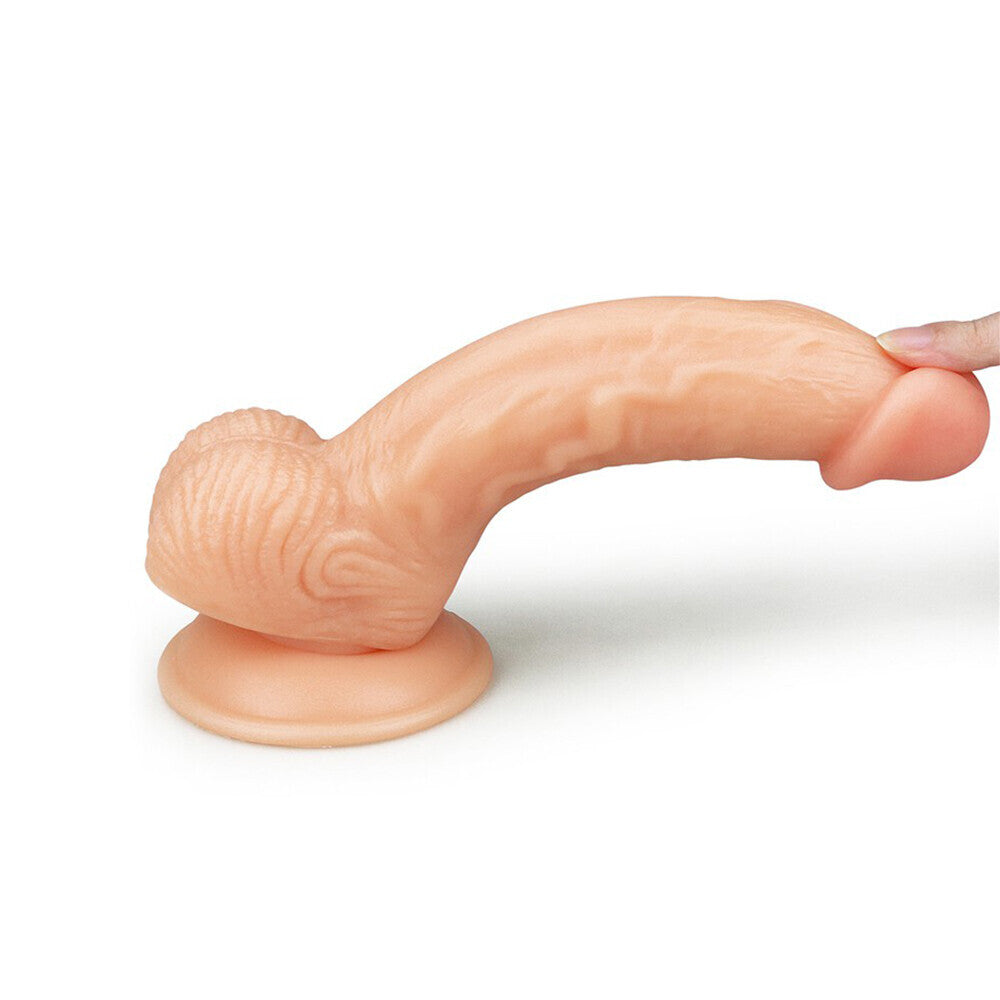 Lovetoy 8-inch Ultra Soft Dude Dildo in realistic skin tone with textured surface for enhanced pleasure.