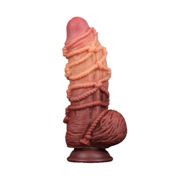 Lovetoy Extreme Dildo with textured rope pattern, showcasing realistic design and vibrant color in a detailed close-up.