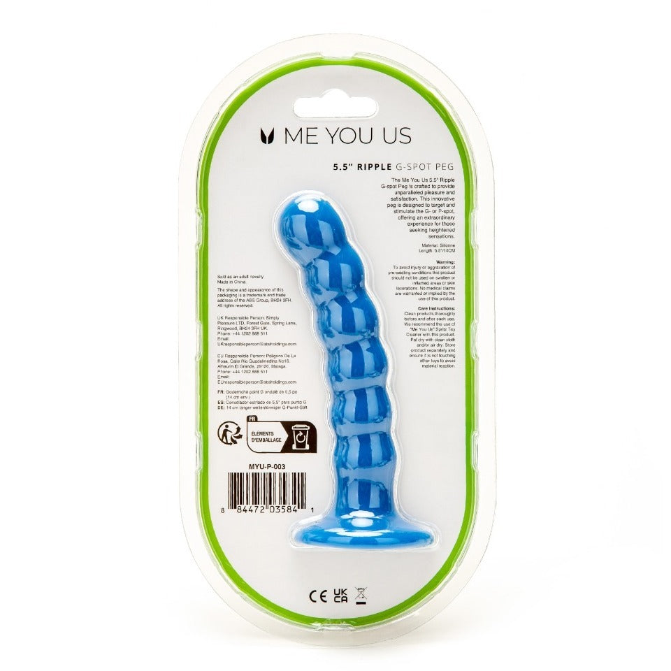 Me You Us 5.5-inch Ripple G Spot Peg Dildo with textured design, showcasing its smooth curves and ergonomic shape.